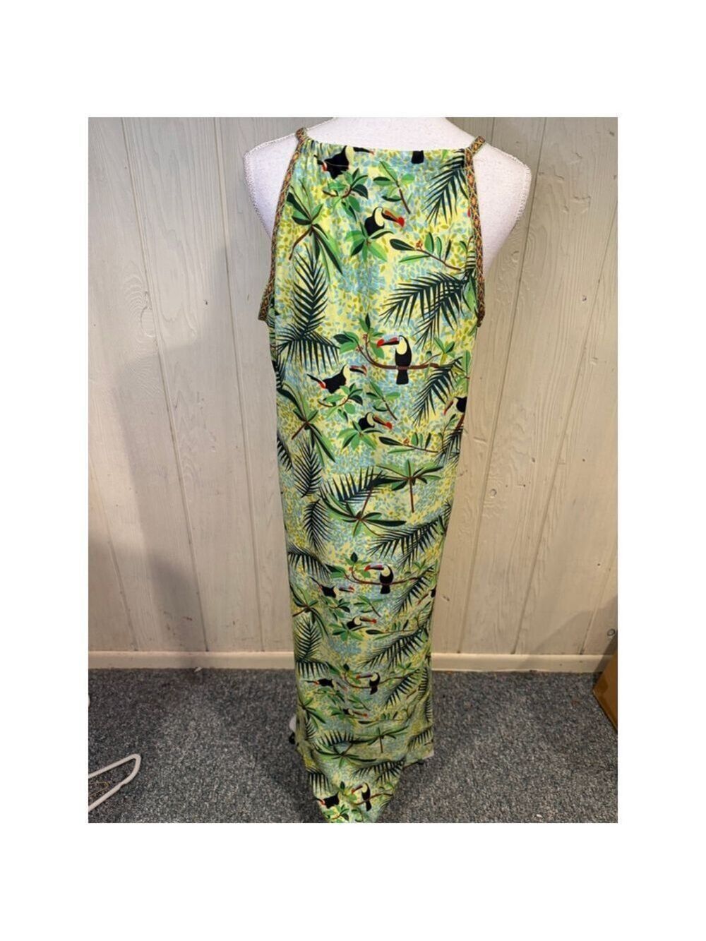 America & Beyond Green Tropical Print Maxi Dress M - Picture 4 of 11